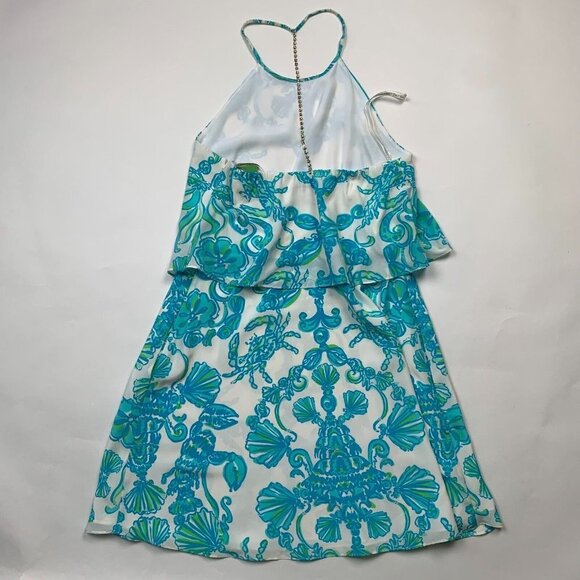 Lilly Pulitzer Womens Whistler Dress Blue White Size 10 Ruffle Silk Polyester - Picture 2 of 10